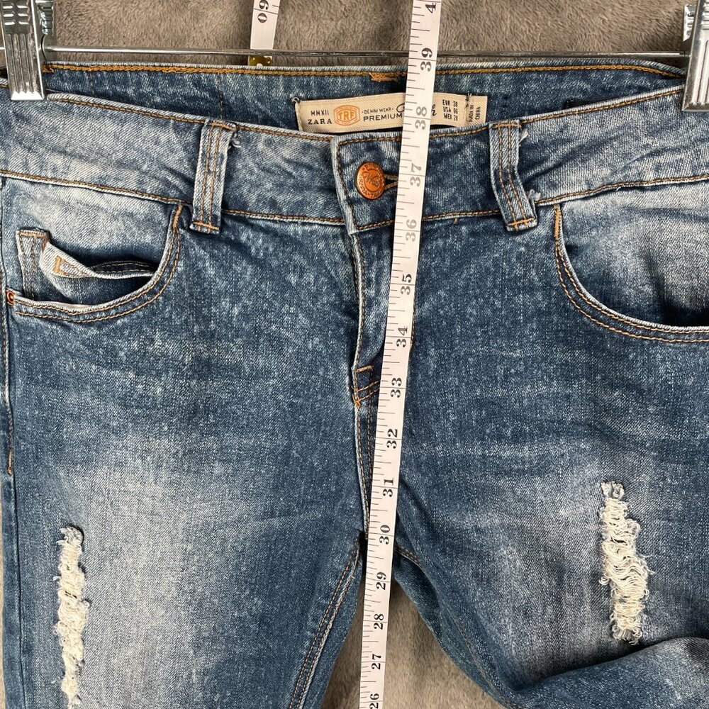 ZARA Premium Wash Slim Jeans Womens 6 Blue Distressed Ripped Denim Grunge Y2K - Picture 6 of 8